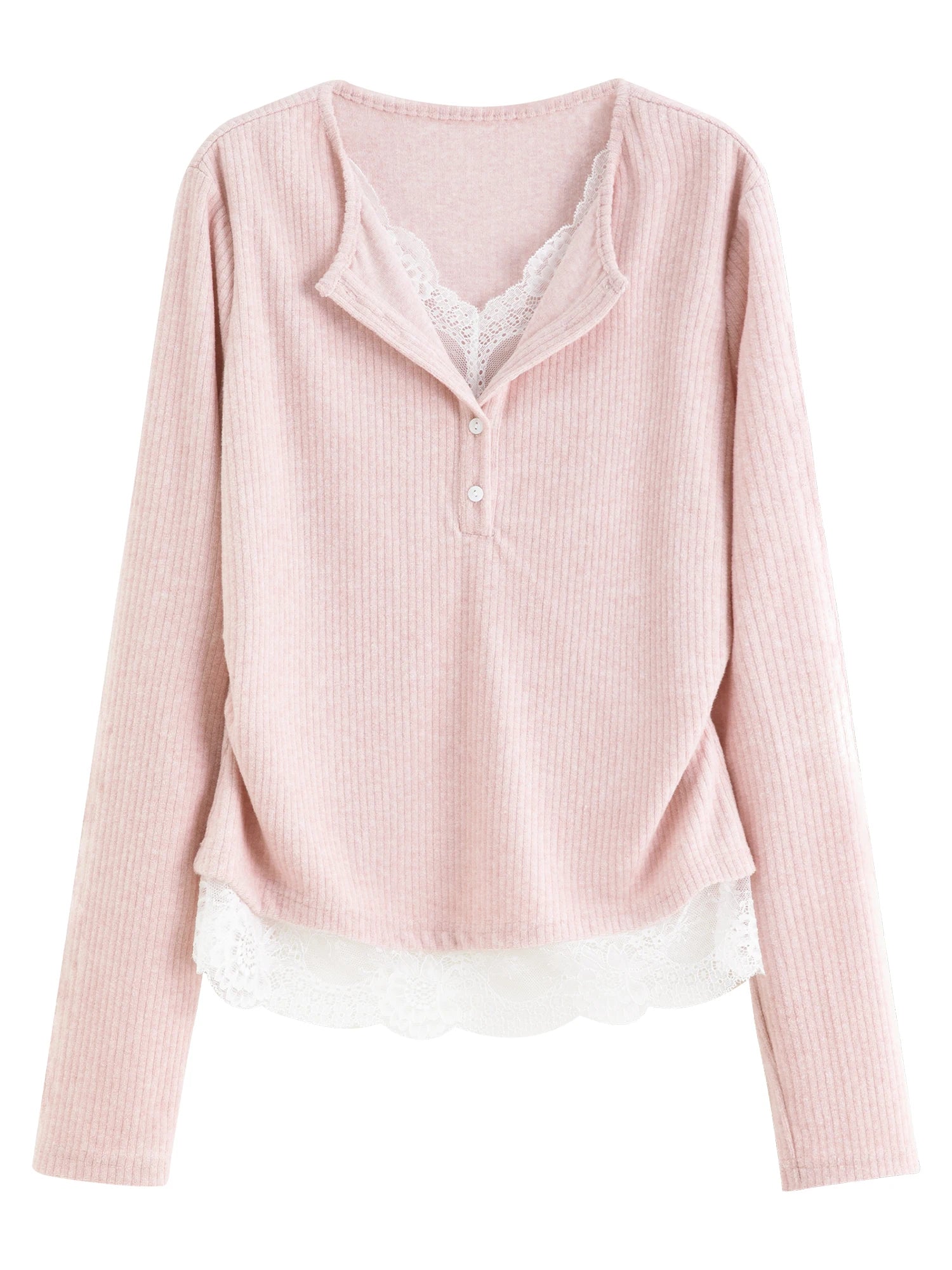 Lace-Trimmed V-Neck Knit Sweater